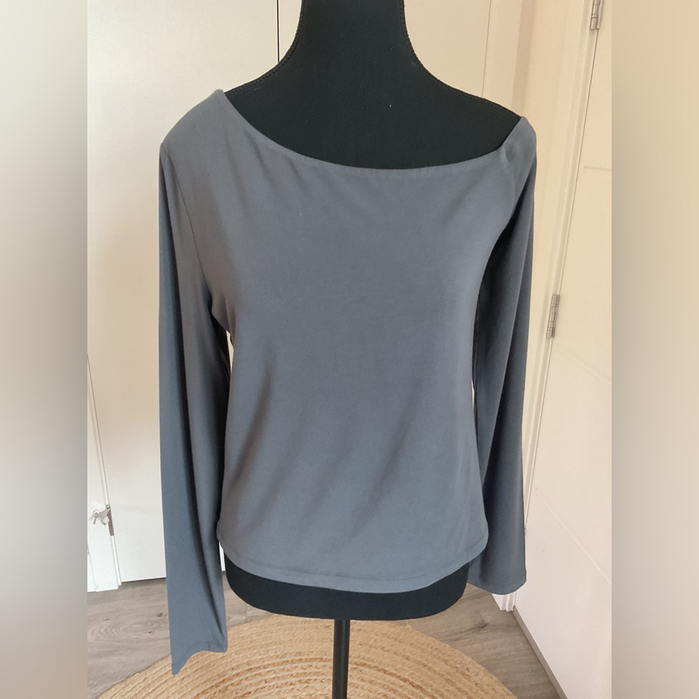 Garage  Asymmetrical Off-Shoulder Blouse in Forged Iron .
